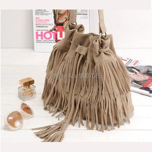 50pcs/lot Womens Suede Vintage Tassel Drawstring bag