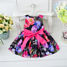 Summer New Cotton Print Floral Baby Girls Dress Kids Clothes Children Princess Party Dresses for Girls