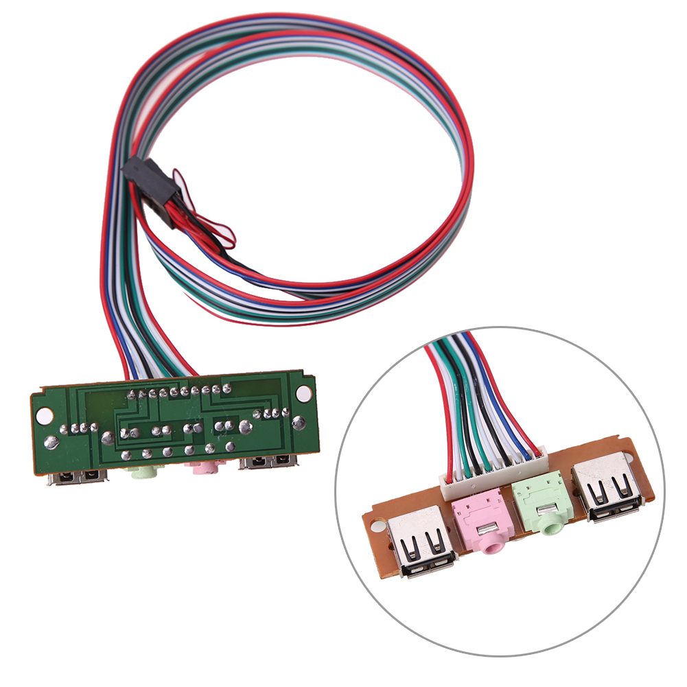 Specification: 2 USB Ports 2 Audio Jacks PCB Dimension: Approx. 68 *20*9 mm. Cable Length: Approx. 60 cm