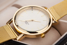 Free shipping Women Dress Quartz Watch Gold Mesh Band Watches Women 2015 New Clock relojes Wristwatches