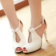 new classic women peep toe pump lady high-heeled sexy T-strap beige ladies wedding shoes