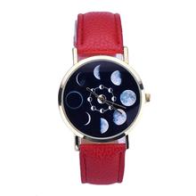 New Design Women watches Lunar Eclipse Pattern PU Leather band clock Analog Quartz Wrist Watch relogios