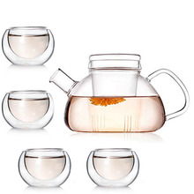 Heat resistant Glass teaset coffee set 750ml teapot 4pc 80ml tea cup flower loose tea sets