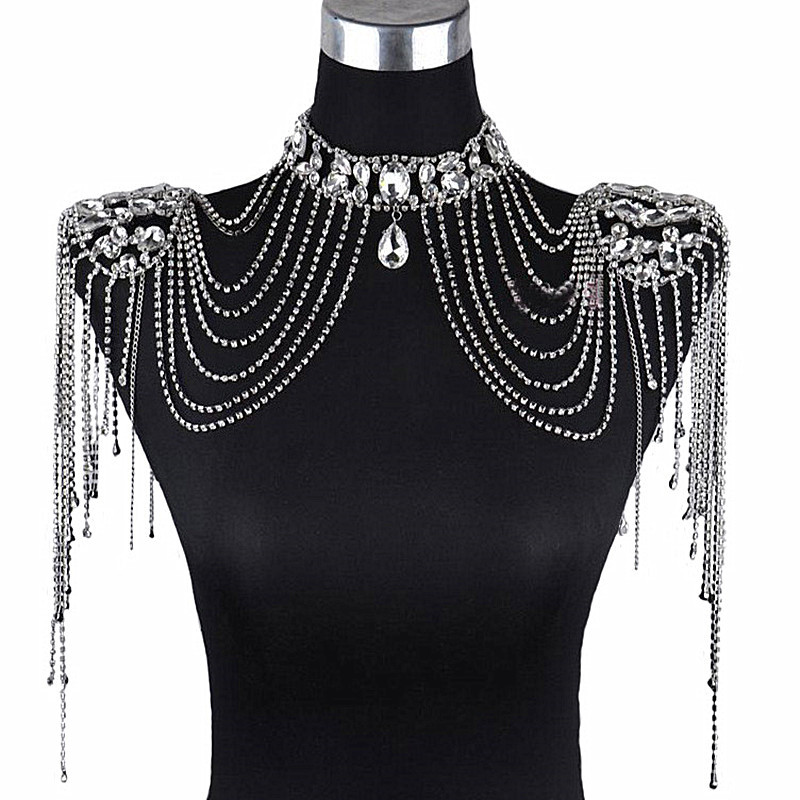 2015ONeckHighNeckBeadingWomanShoulderChainCrystalHandMade