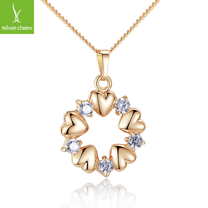 2016 Brand Pendant Necklace for Women 18k Real Gold Plated 5 Heart and Brilliant Crystal Zircon