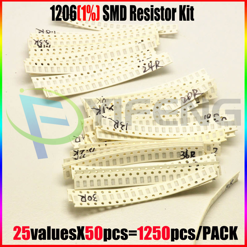 SMD 1206 Chip Resistor pack kit 1% accuracy , electronic component package 25Kind*50pcs=1250pcs Precision resistor