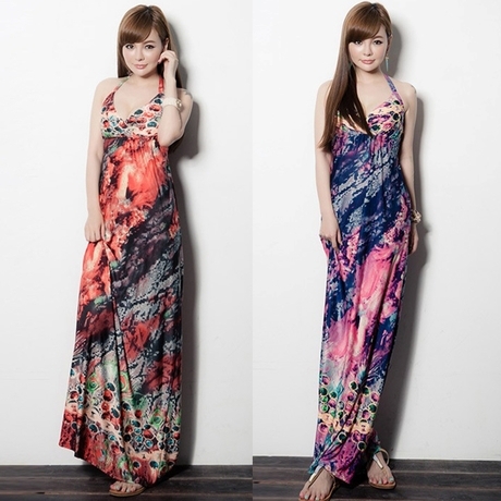 2014 Summer Maxi Chiffon Bohemian Beach Long Dress Women's Fashion V-neck Sleeveless Elegant Dresses Free shipping..