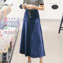 2016 New Spring Summer Fashion Single-breasted A-line Loose Jeans Skirts Womens High Street Sweet Denim Casual Long Skirt