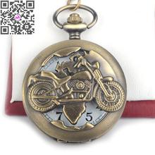 Vintage Retro Bronze Motorcycle Motorbike MOTO Pocket Watch Necklace Pendant Quartz Watch Relogio De Bolso Men