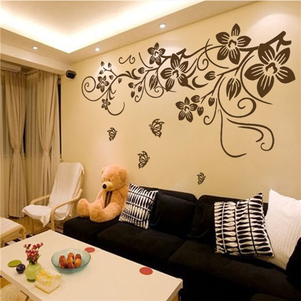 Beautiful Design Top Quality Butterfly Flower Removable Vine Vinyl Wall Sticker Decal Home Room Decor DIY Art