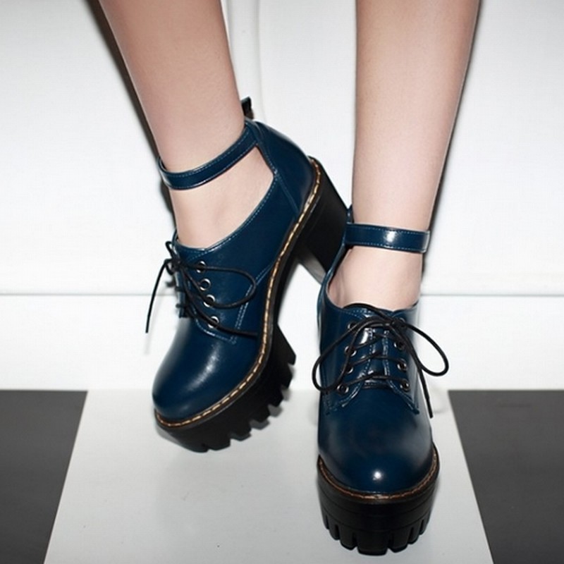 Vintage Lace up Ankle Strap Platform Pumps 2015 Brand