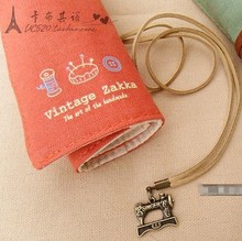 Vintage pencil rolls Elegant Style makeup women girls Canvas pen make up bag for students kids
