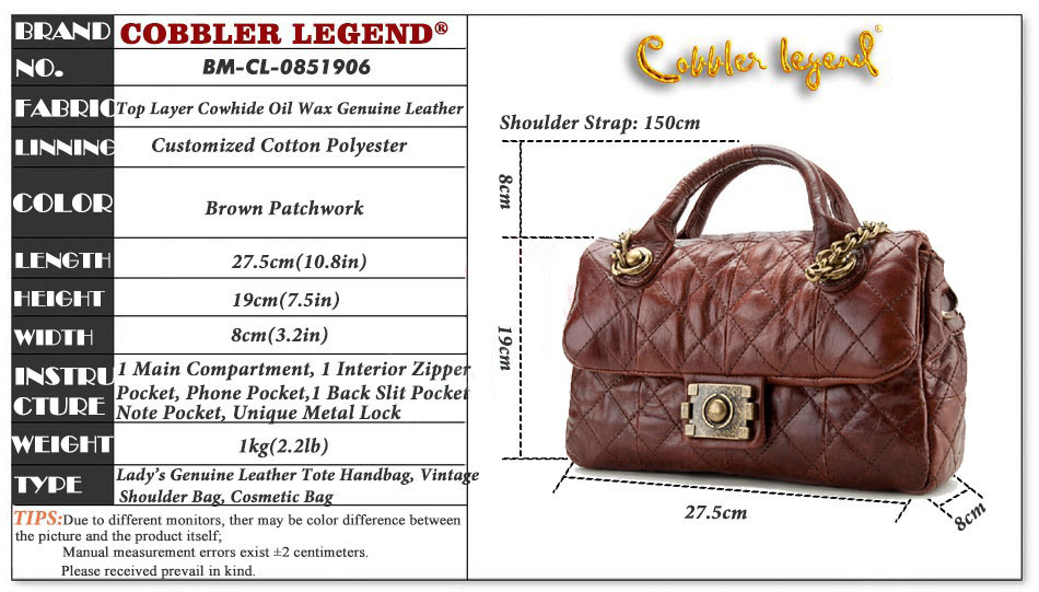 Cobbler Legend Vintage Oil Wax Genuine Leather Women's Messenger Bag