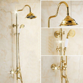 Free Shipping Wholesale And Retail Promotion Luxury Gold 8 Bathroom Rain Shower Set Faucet Bathtub Column