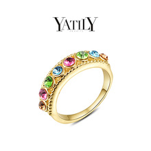 2015 YATILY Brand Design Luxury 18K Gold Plated Shinning Colorful Austrian Crystal Royal Ring 100654