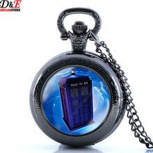 2016 New UK Television Doctor Who Tardis Police Box Vintage Pocket Watch Chain Necklaces Pendants Free Shipping