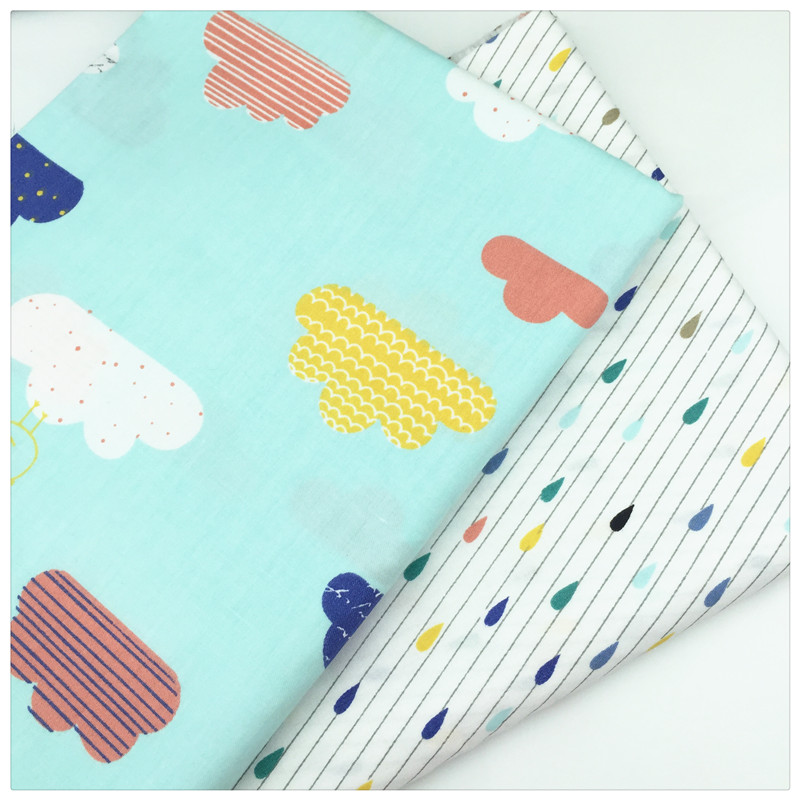 160*50cm 2pcs/lot Blue Colorful Raindrop Cloud Print Twill 100% Cotton Fabric For Cloth Bedding Sewing Patchwork Quilting Buddle