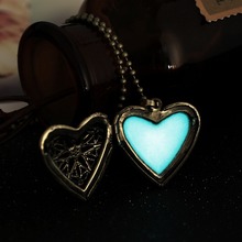 Glowing Necklace Jewelry Glow heart Pendant Charms necklace Glow in the Dark Gifts for Her hollow