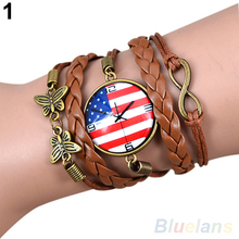Hot Fashion Female Girl Women Vintage Butterfly Decoration Bracelet Faux Leather Weave Bangle Wristband 0SDN