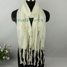 New Elegant Stylish 3D Flower Long Tassel Soild color Warm Long Scarf Shawl Wrap
