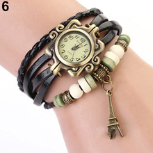 Fashion Vintage ladies women watches Eiffel Tower Leather Bracelet Quartz Watch 14CP