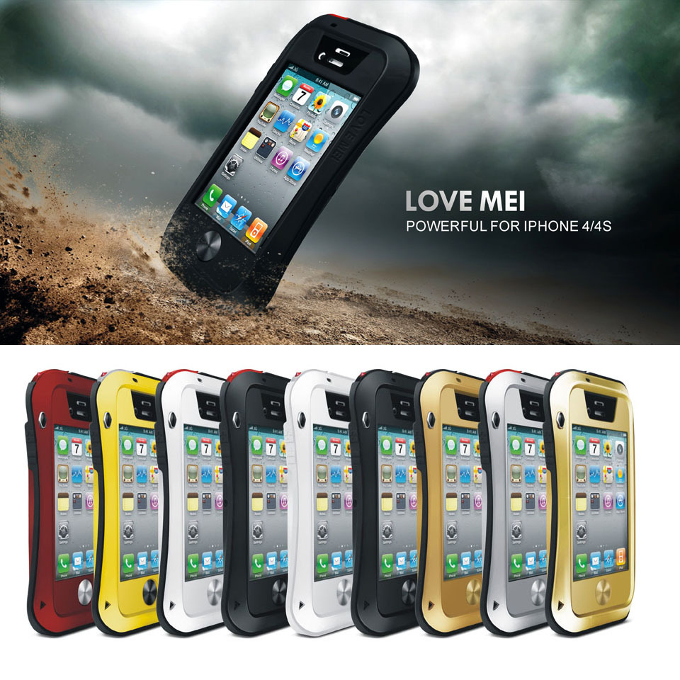 Aluminum Metal Shockproof Waterproof Dustproof Case Cover for Apple iPhone 4 4G 4S Free Film Free