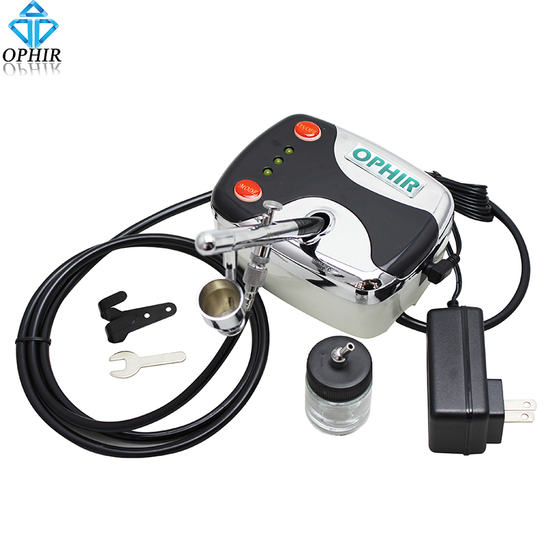 OPHIR Black 0.35mm Dual-Action Airbrush Kit with Mini Air Compressor for Temporary Tattoo Hobby_AC002B+AC072