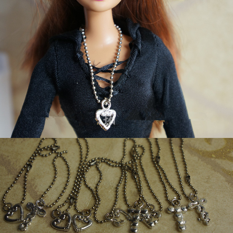 Factory Wholesale Doll Accessories Iron Necklace For Barbie Dolls Heart and Cross Designs Mixed Styles Girls Gifts Free Shipping