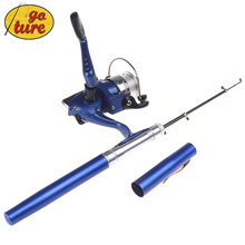 2nd generation 6 Colors Mini Aluminum Pocket Pen Fishing Rod Pole + Reel, Sea Fishing Rods Tackle Tool  Vara De Pesca