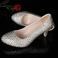 Silver Middle Heel Shoes Prom Party Pumps Stiletto wedding Shoes Discount Bridesmaid Dress Shoes Rhinestone Bridal