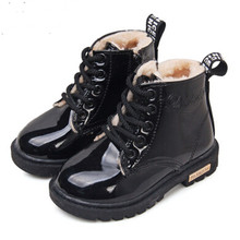 2015 Hot Item New Bota Children Snow Boots PU Patent Leather Children Martin Boots Fashion Boys