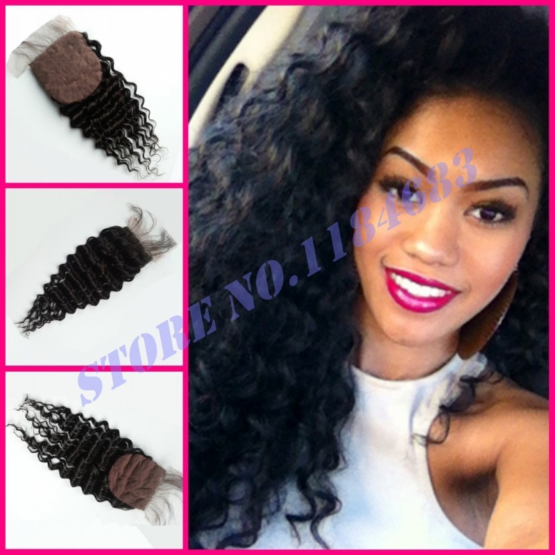 Silk Base Closure Brazilians Hair 100% Humen Hair deep wave 4x4 Silk Top Closure 8-22inch Natural Color Fast Shipping