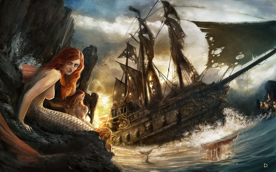 A140 Sexy Mermaid Pirate Cartoon Figures Sceneryhd Canvas Print Home Decoration Living Room 4861