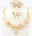 Fashion African 18K Gold Plated Hollow Vintage Crystal Butterfly Water Drop Necklace Bracelet Earring Ring Party