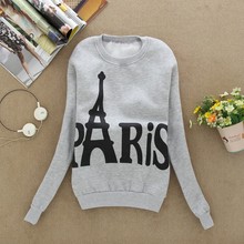 2016 Fashion Spring Fall Women’s Wear Long Sleeved Slim Sweatshirts Printed Paris Pullover Sweatshirts Student Clothing Moleton