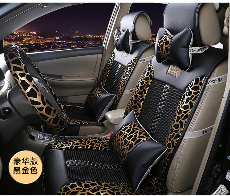 Universal Synthetic leather PU Leopard Car Seat Covers 5 Seats Full set