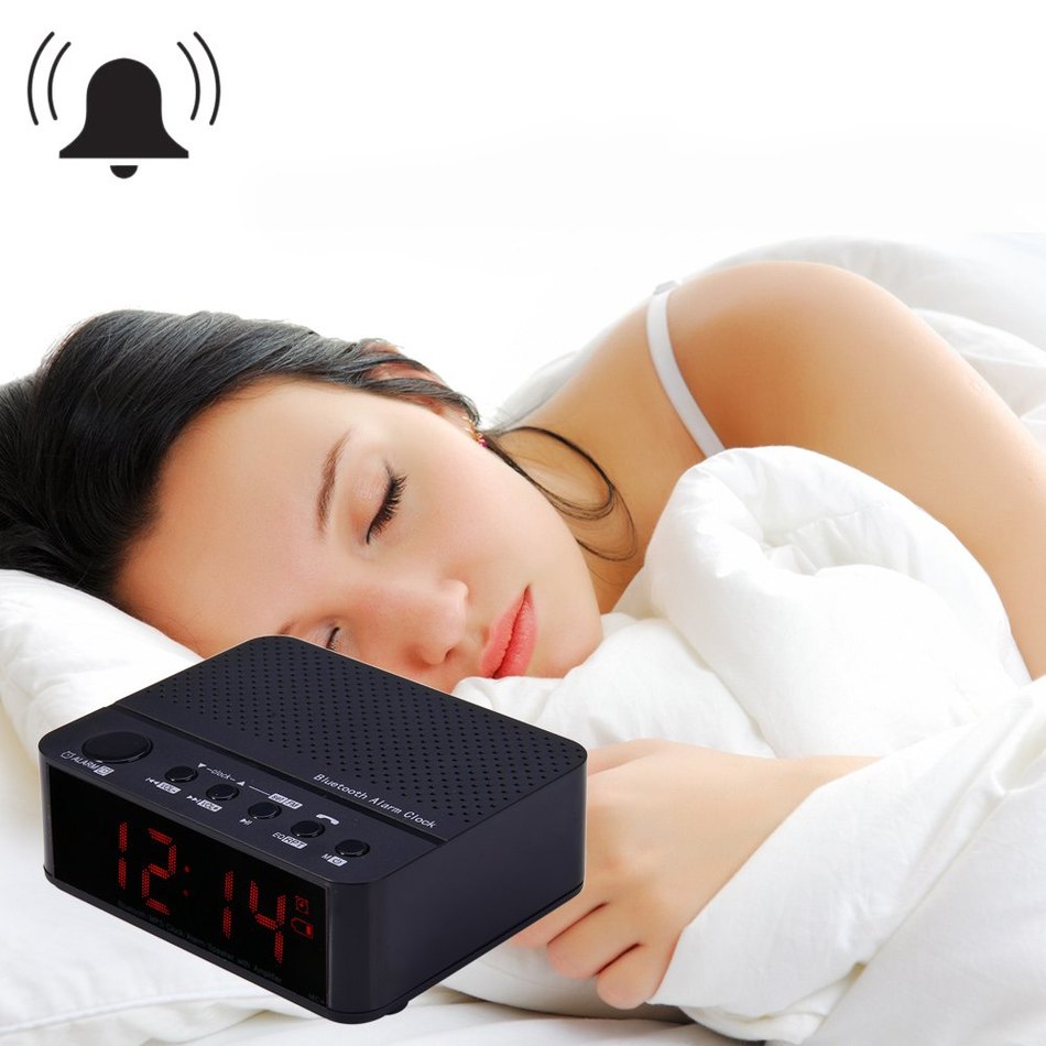 Wireless Mini FM Radio Clock Alarm Bluetooth V2.1 Speaker with LED Time Display TF Reader Hands Free Amplifier