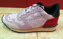 2015 Luxury Brand Valentine Sneakers Black red pink Rivets Shoes Unisex Leisure Men Women Lace Genuine