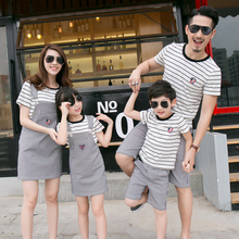 Summer T-shirts Striped Strap Dress and Men Shorts Family Matching Outfits Women Suspenders Skirt Girl Strap Dress 3XL DL42