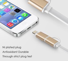 Brand New Hot 1M 2 in 1 Metal Dual Mobile Phone Date Cable For iphone 5 / 6 / 6 plus Samsung HTC Sony Micro USB Top Quality Line
