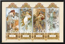 Museum quality,Alphonse Mucha painting The Four Seasons,Portrait painting,oil on canvas large size,100%hand-painted,free shippin