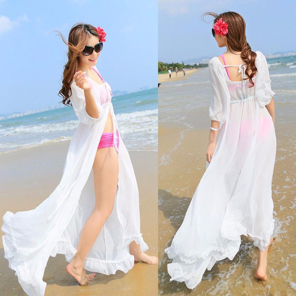 Women Sexy Chiffon Long Dress Sarong Beach Bikini Swimwear Cover Up Wrap Robes