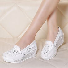 Breathable Comfortable Women’s Flats 2016 New Arrival Genuine Leather Shoes Women Summer Spring Hollow Platform Boat Shoes
