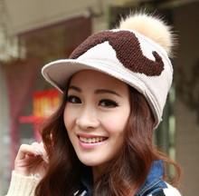 Autumn and winter plus velvet thickening warm hat women s mustache knitted hat rabbit fur ball