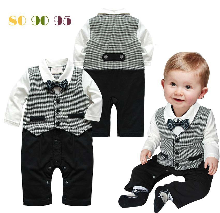 Baby boy fashion Romper Gentleman modelling infant long sleeve Baby boys clothes kids baby suit 2015