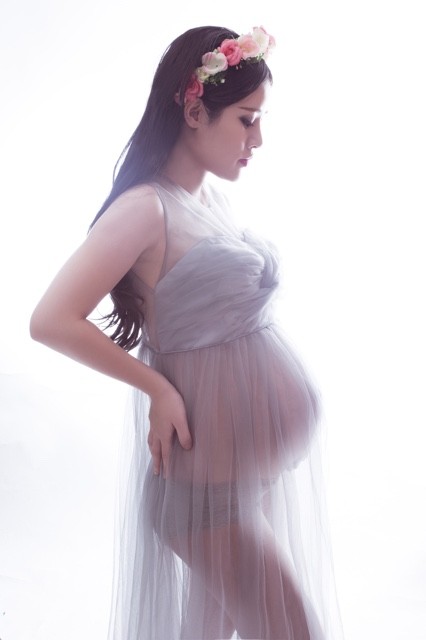 Silver-Grey-Gown-Two-Layer-Gauze-Studio-Maternity-Photography-Props-Pregnant-Women-Long-Dress-Photo-Shoot