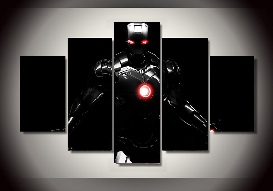 HD Printed cartoon Movie Iron man 5 piece picture painting wall art Canvas Print room decor poster canvas Free shipping/Y017