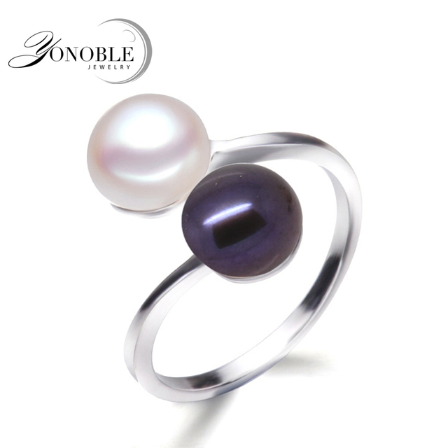 Черный жемчуг кольца для женщин природный перлы двойника мужские кольца 925 серебряные обручальные кольца с жемчугом обручальное девушка день рождения подарки