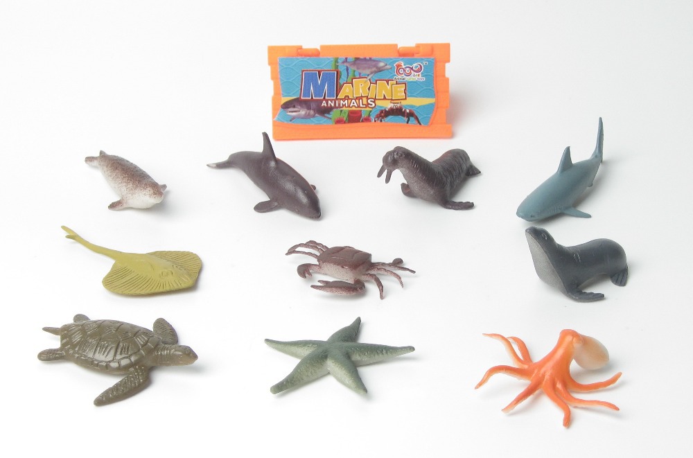 Marine animal toys 10pcs Sea life+Identification cards Turtle Shark