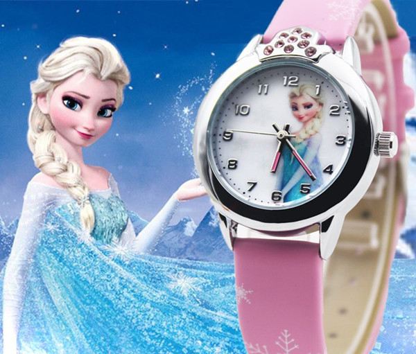 New Cartoon watch Princess Elsa Anna Watches Fashion Children Watch Girls Kids Students Leather Sports Wristwatches